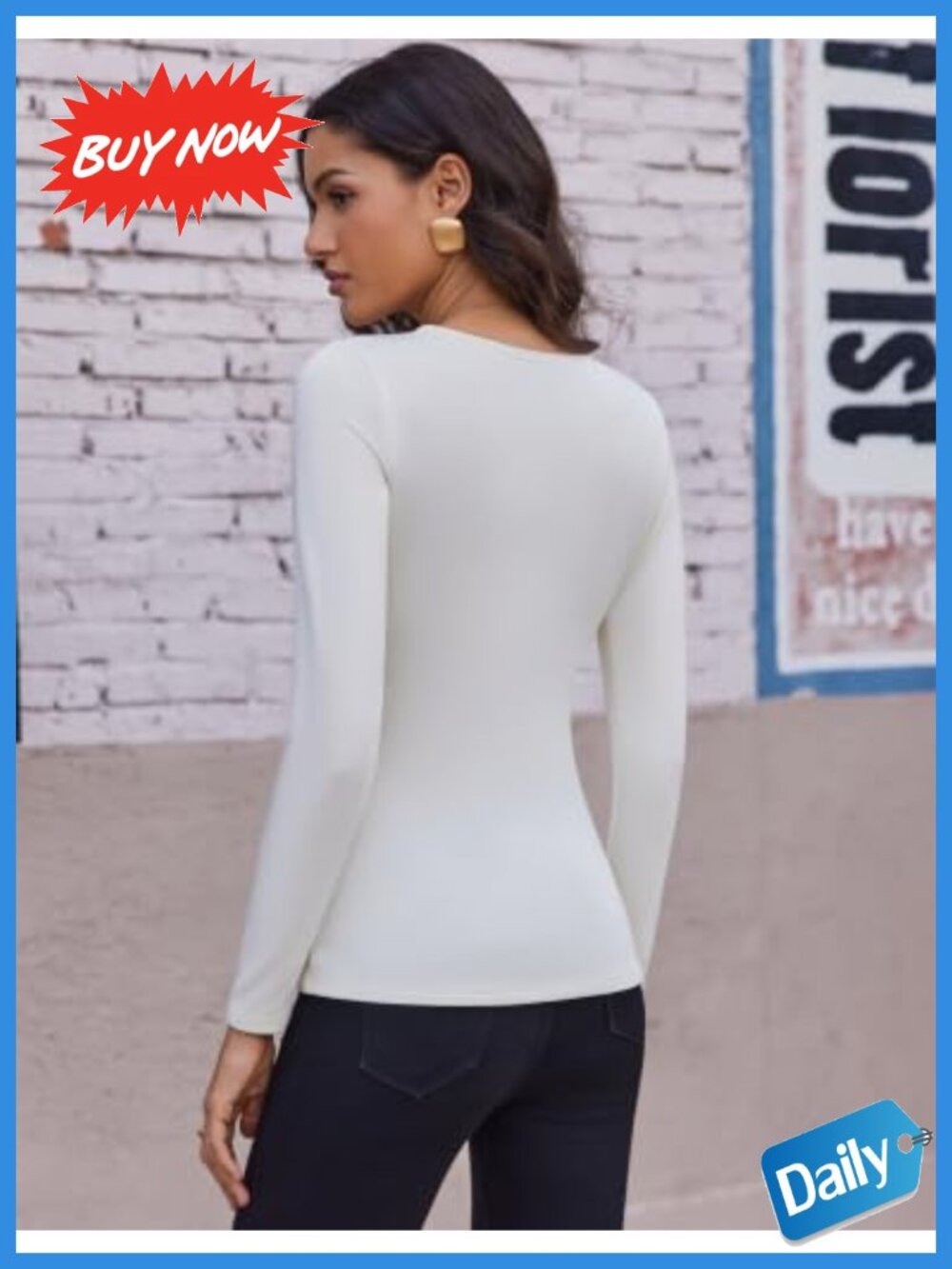 Fleece Lined Thermal Long Sleeve Boat Neck Undershirt Top - Picture 5 of 6